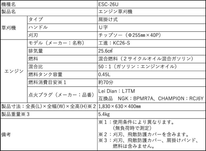 仕様表（ESC-26U）